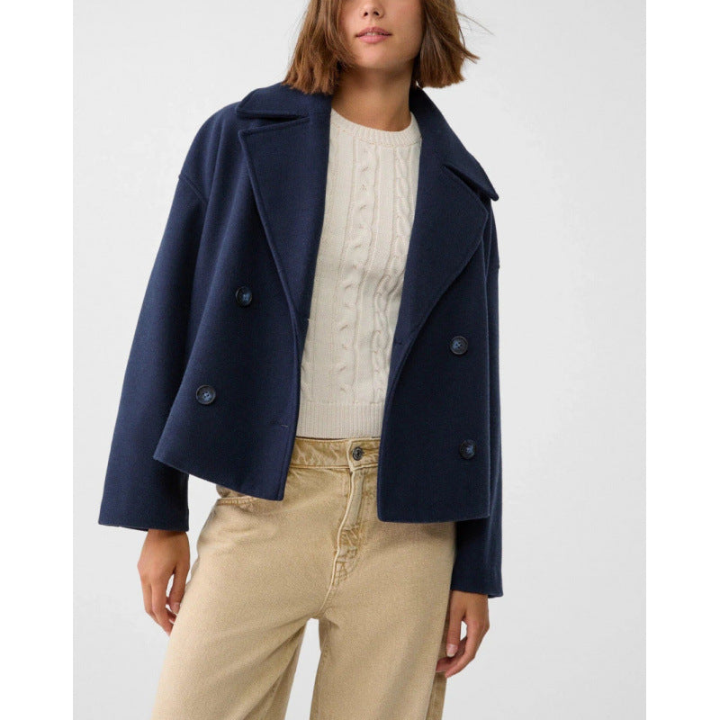Damen Kurzer Zweireihiger Wollmix-Peacoat mit übergroßem Revers Shop Nory