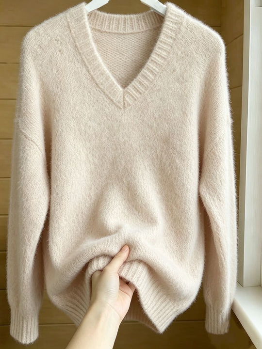 Damen Flauschiger Mohair-Mix Oversize-Pullover mit tiefem V-Kragen Shop Nory