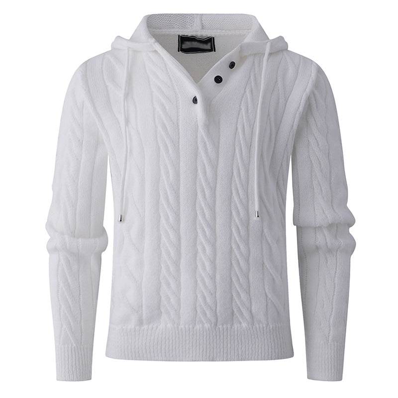 Herren Strukturiertes Zopfmuster-Kapuzenpullover mit Knopfleiste Shop Nory