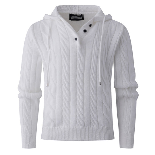 Herren Strukturiertes Zopfmuster-Kapuzenpullover mit Knopfleiste Shop Nory