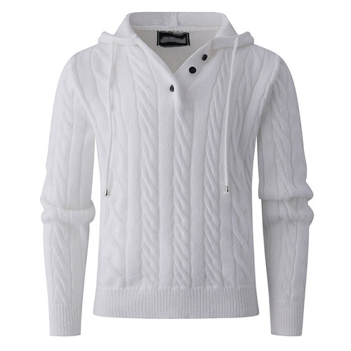 Herren Strukturiertes Zopfmuster-Kapuzenpullover mit Knopfleiste Shop Nory