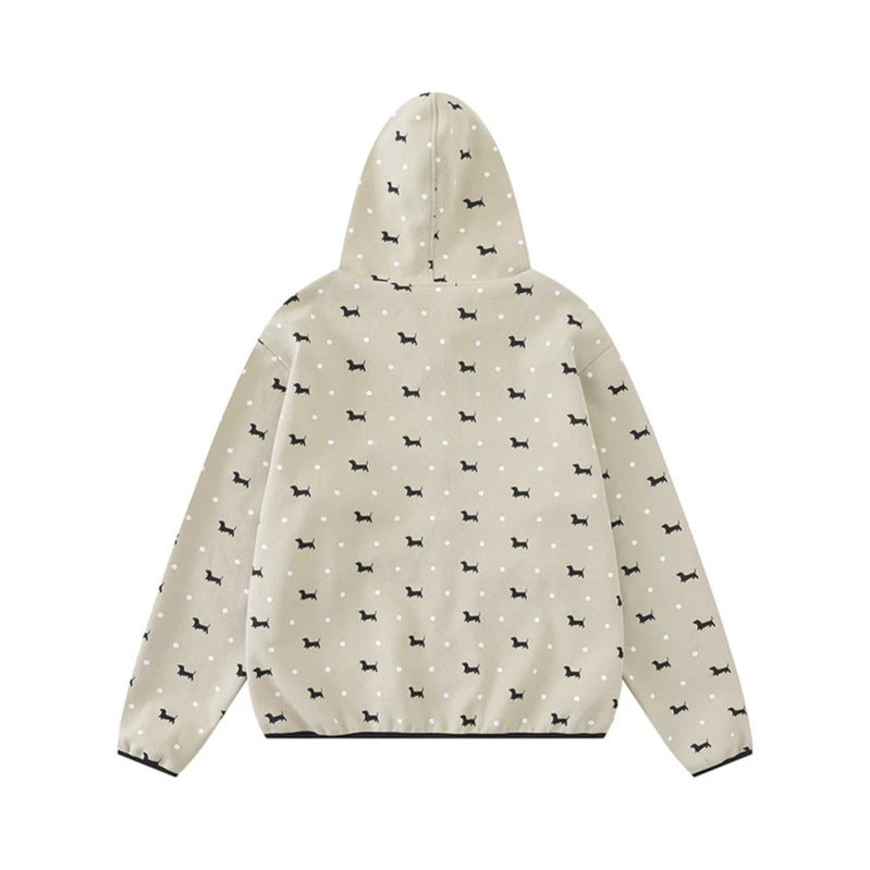 Damen Leichte Kapuzen-Zipjacke mit Hundesilhouette und Tupfen-Allover Shop Nory