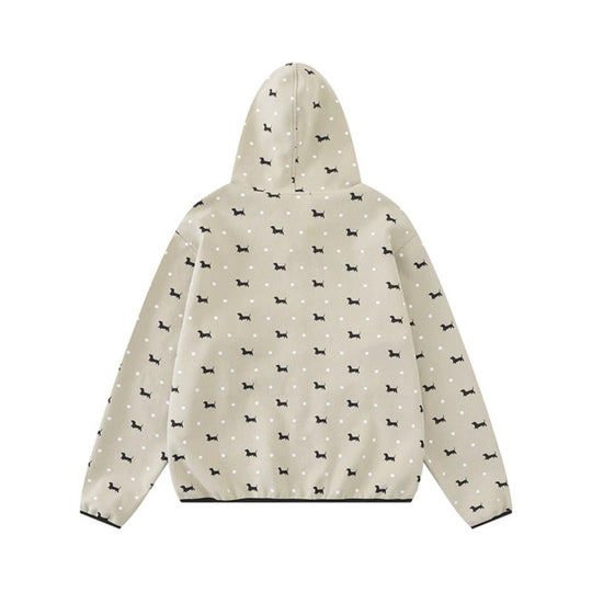 Damen Leichte Kapuzen-Zipjacke mit Hundesilhouette und Tupfen-Allover Shop Nory