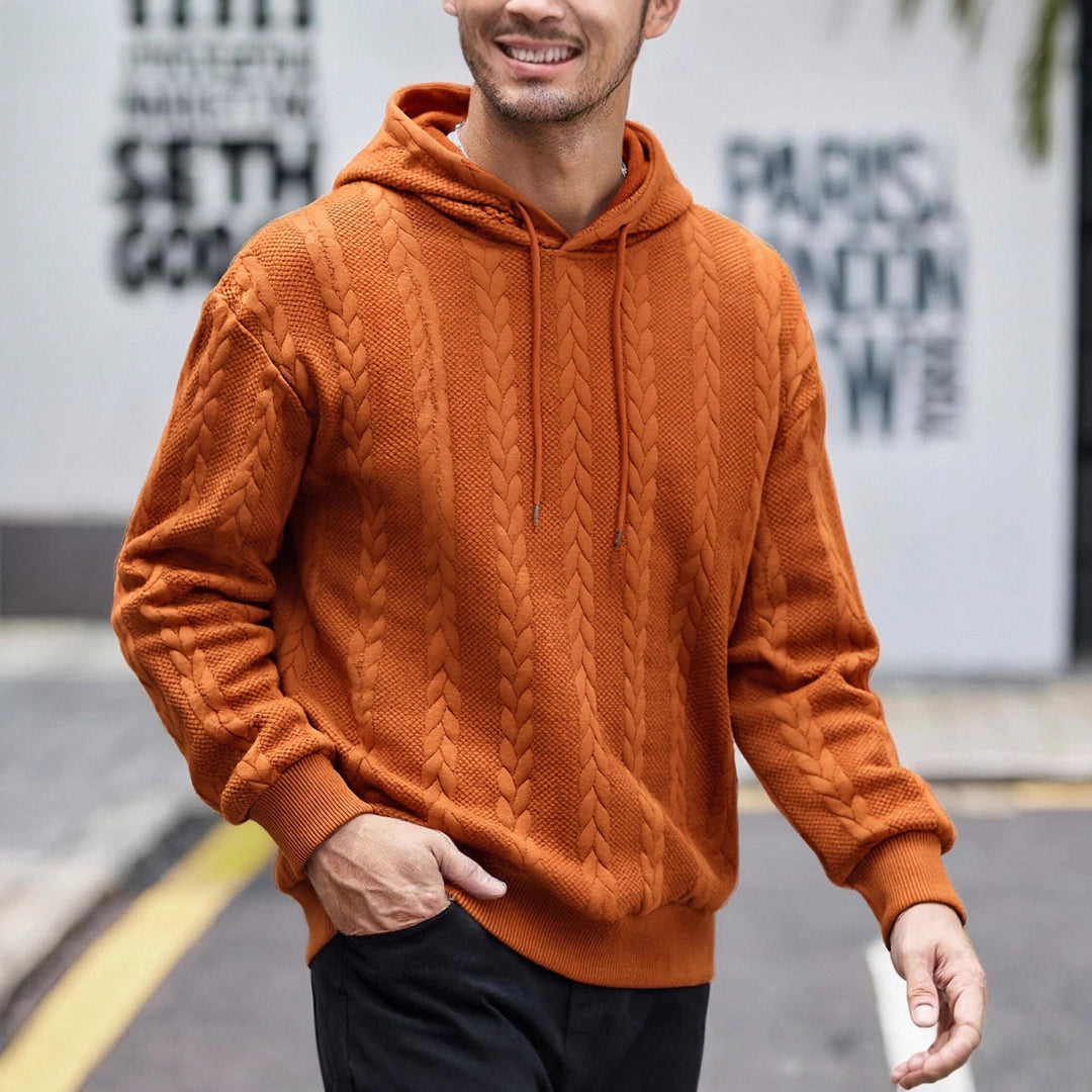 Herren strukturiertes Kapuzen-Sweatshirt mit Zopfstrick-Relief, Tunnelzug und Kängurutasche Shop Nory