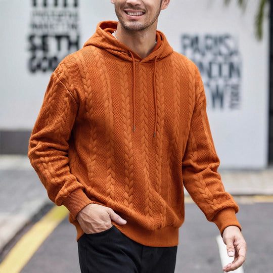 Herren strukturiertes Kapuzen-Sweatshirt mit Zopfstrick-Relief, Tunnelzug und Kängurutasche Shop Nory
