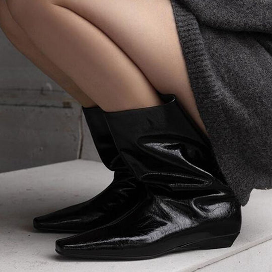 Damen kniehohe Stiefel mit quadratischer Zehenform und schlankem Schaft Shop Nory