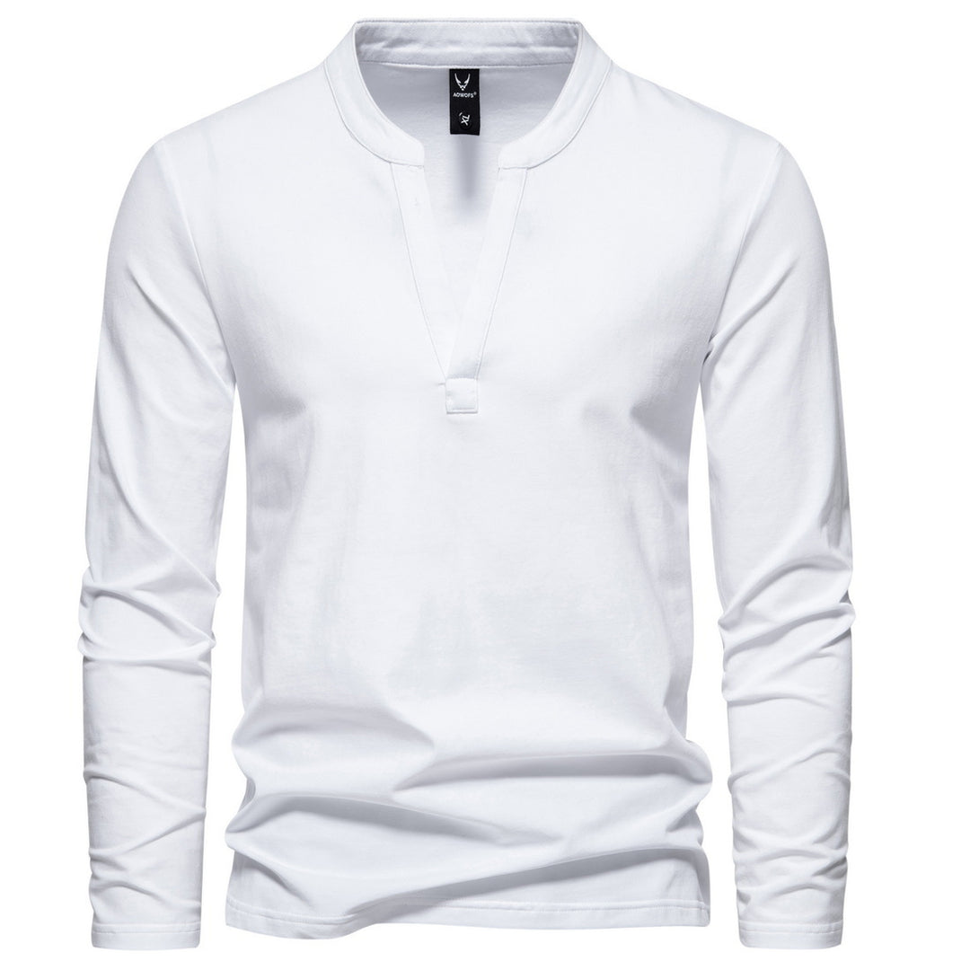 Herren langärmeliges Henleyshirt mit Stehkragen, tiefer V-Öffnung und schmaler Passform Shop Nory