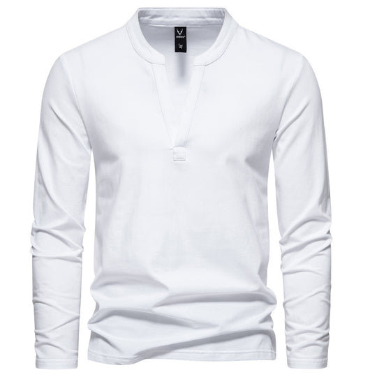 Herren langärmeliges Henleyshirt mit Stehkragen, tiefer V-Öffnung und schmaler Passform Shop Nory