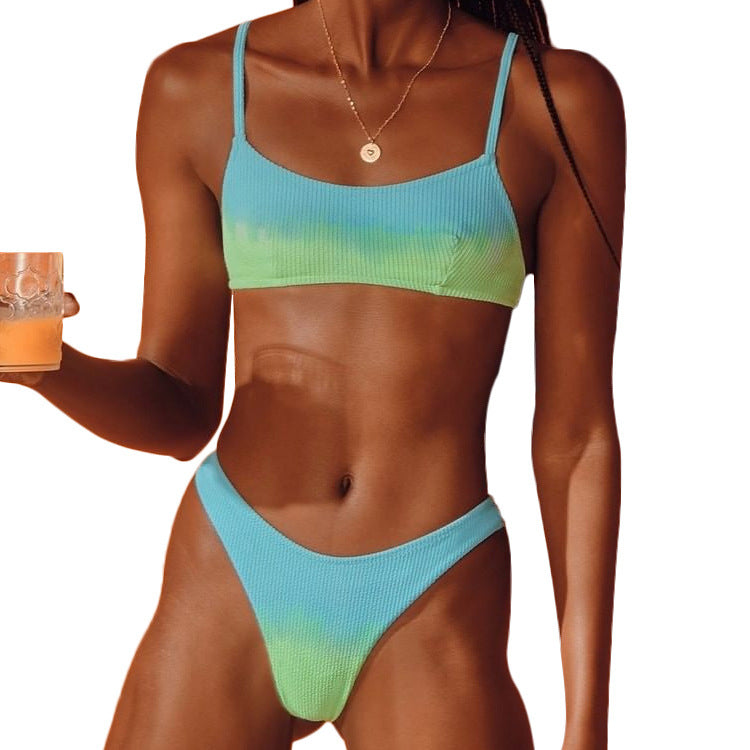 Damen Ripp-Optik Bikini Oberteil und Unterteil