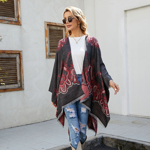 Damen Leichter Jacquard-Überwurf mit kaschmirähnlichem Griff und Fransensaum Shop Nory
