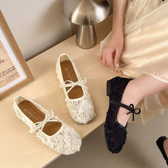 Damen Ballerinas mit floralem Spitzen-Design