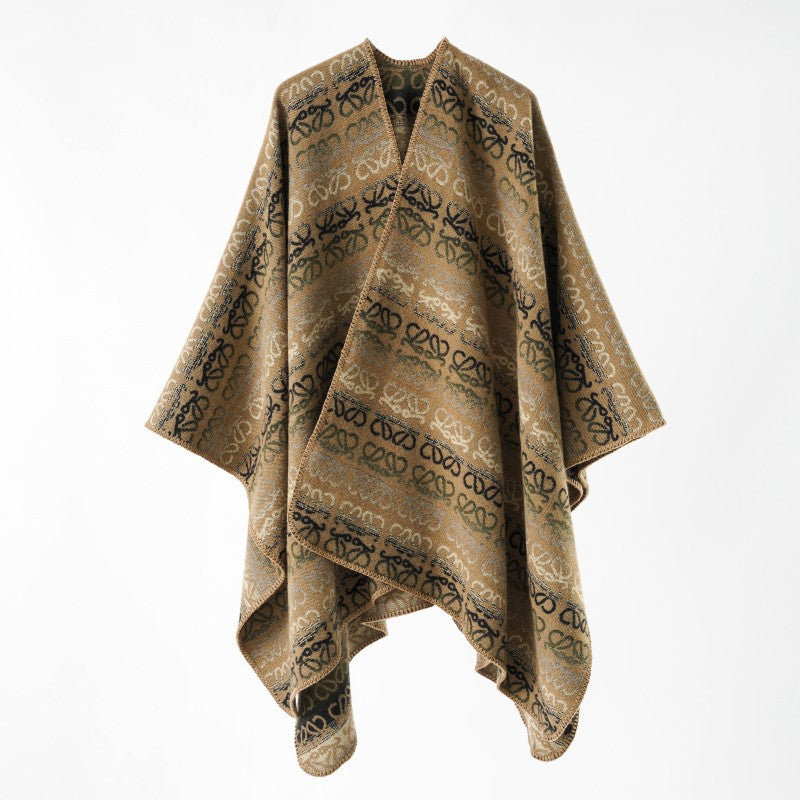 Damen Überwurfcape im Jacquard-Strick mit Allover-Monogramm und weichem Fall Shop Nory