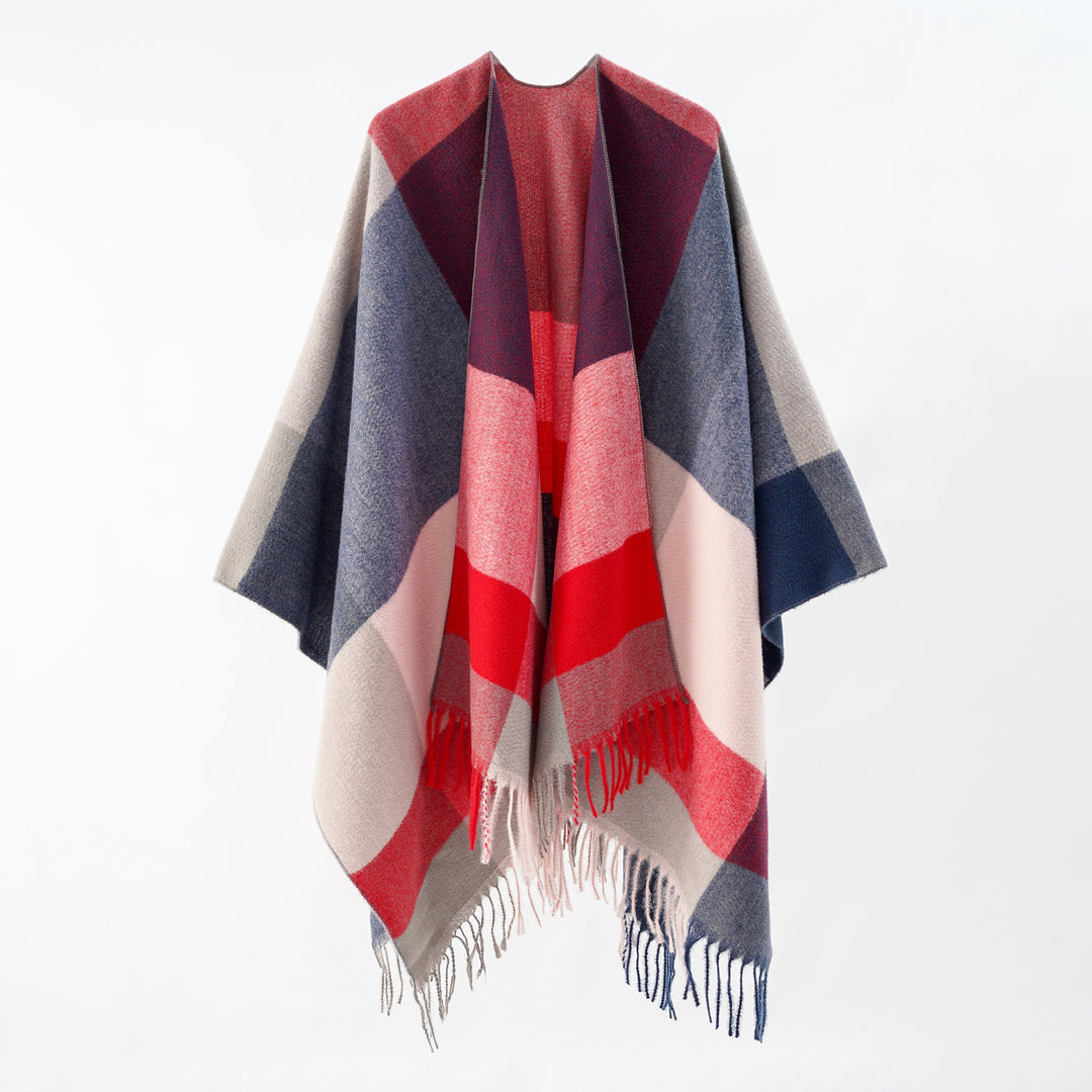 Damen Multifunktionaler Wollmix-Poncho im Cape‑Stil mit geometrischem Muster Shop Nory