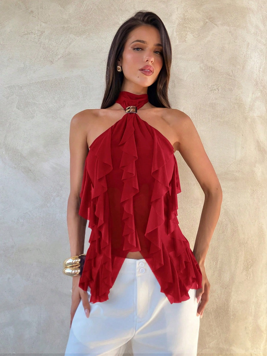 Damen Top mit asymmetrischem Schnitt und dekorativen Rüschen