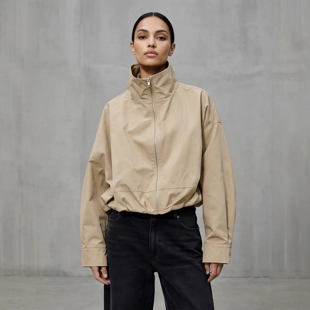 Damen Boxy-Cropped Windbreakerjacke mit hohem Stehkragen und geradem Saum Shop Nory