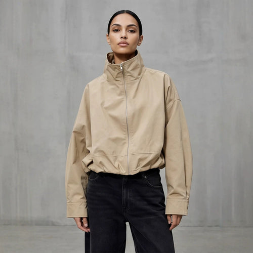 Damen Boxy-Cropped Windbreakerjacke mit hohem Stehkragen und geradem Saum Shop Nory