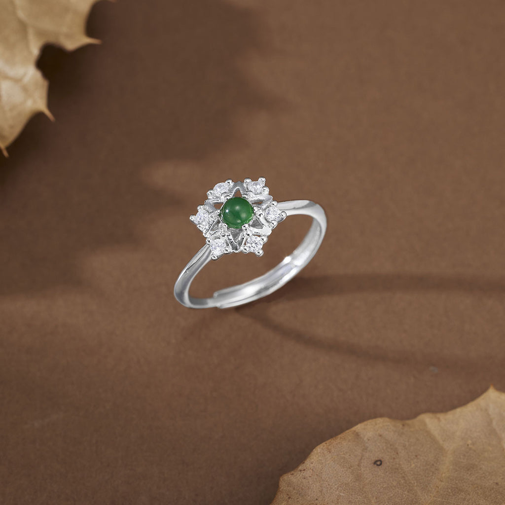 Damen Ring mit funkelndem grünen Jade-Edelstein und Zirkonia-Verzierung Shop Nory