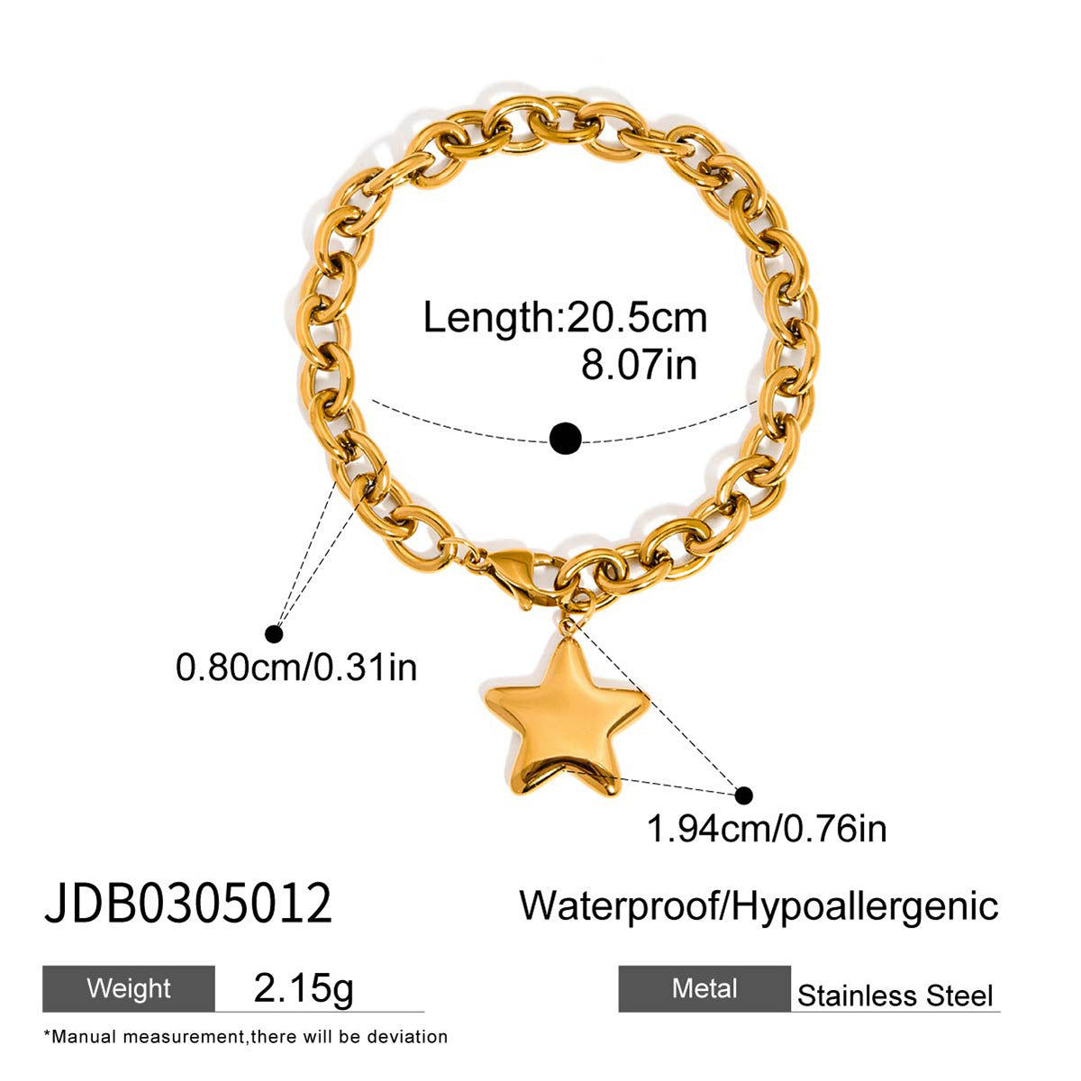 Damen Armband mit sternförmigem Anhänger aus hypoallergenem Edelstahl Shop Nory