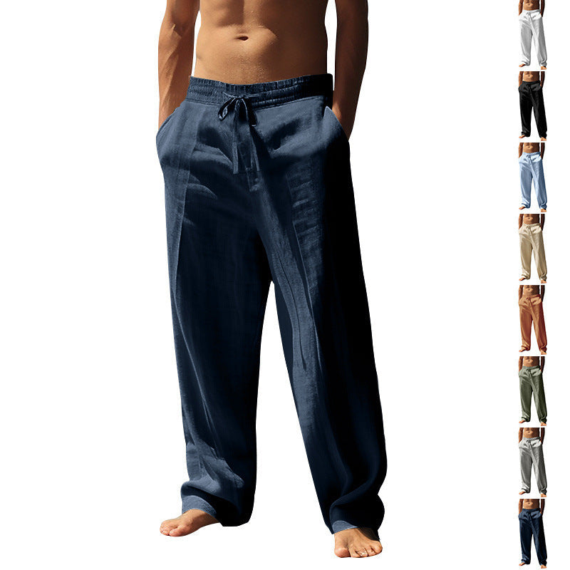 Herren nan lockere Leinen-Hose mit Elastikbund und Seitentaschen