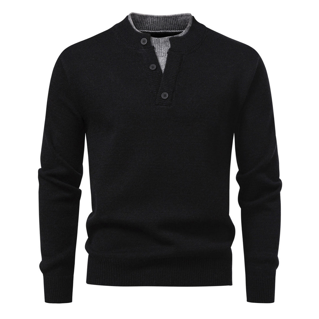Herren Feinstrick-Henley-Pullover mit kurzer Knopfleiste und geripptem Stehkragen Shop Nory