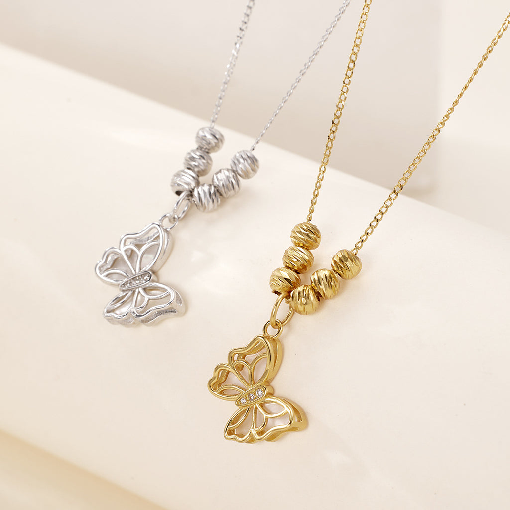 Damen Halskette mit filigranem Schmetterlingsanhänger und eleganten Perlenakzenten Shop Nory