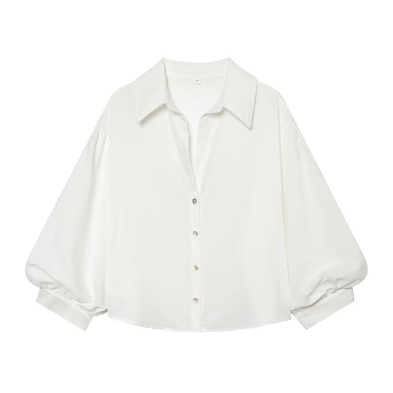 Damen Gekürzte Boxy-Bluse mit weiten Ballonärmeln und Hemdkragen Shop Nory