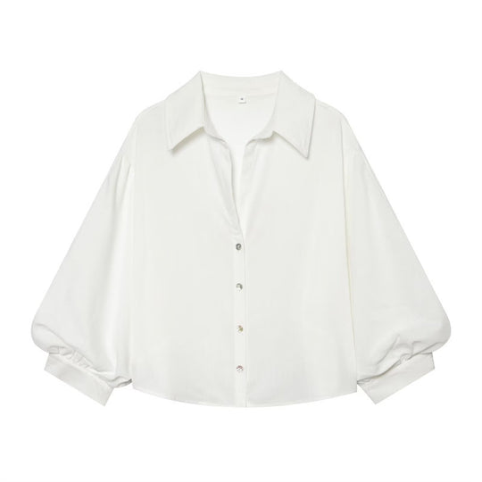 Damen Gekürzte Boxy-Bluse mit weiten Ballonärmeln und Hemdkragen Shop Nory