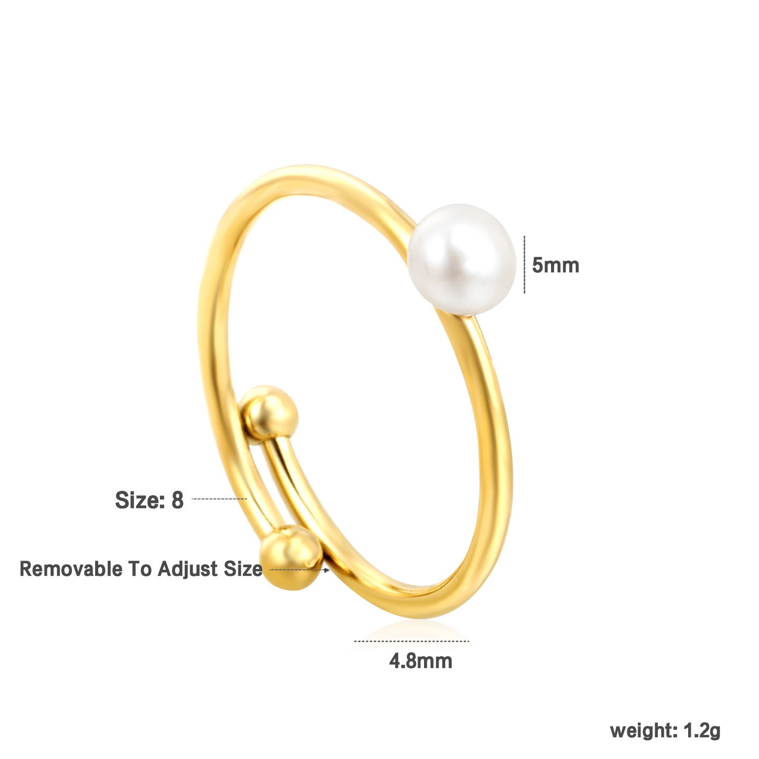 Damen verstellbarer Goldplattierter Edelstahlring mit Perlenbesatz Shop Nory