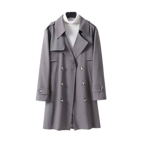 Damen Doppelreihiger Trenchcoat mit weitem Schalkragen und Epauletten Shop Nory