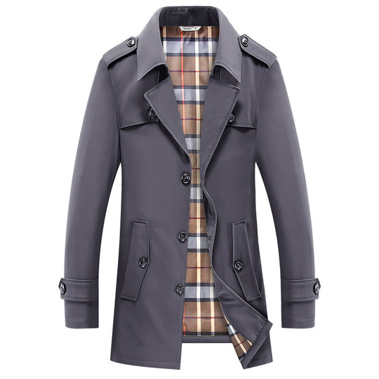 Herren Kurz-Trenchcoat im klassischen Stil mit karierter Innenfütterung, Schulterklappen und Pattentaschen Shop Nory