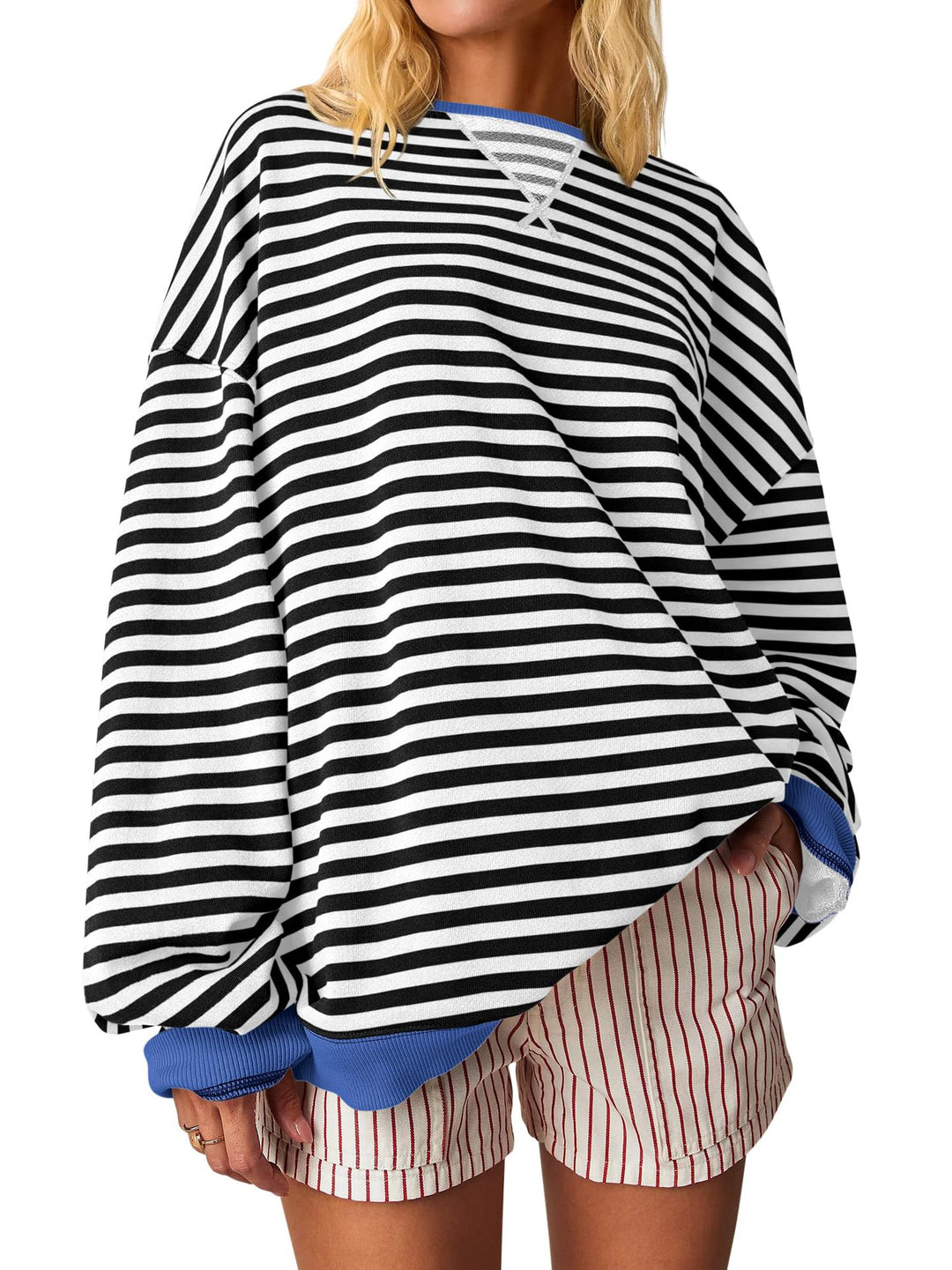 Damen Oversized gestreifter Sweatshirt