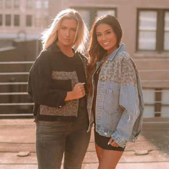 Damen modische Jeansjacke mit Leo-Elementen