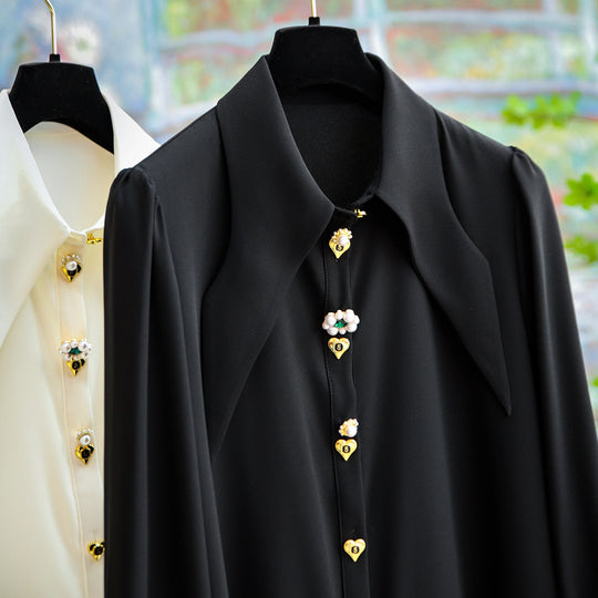 Damen Elegante und raffinierte Bluse mit Schmuckknöpfen Shop Nory