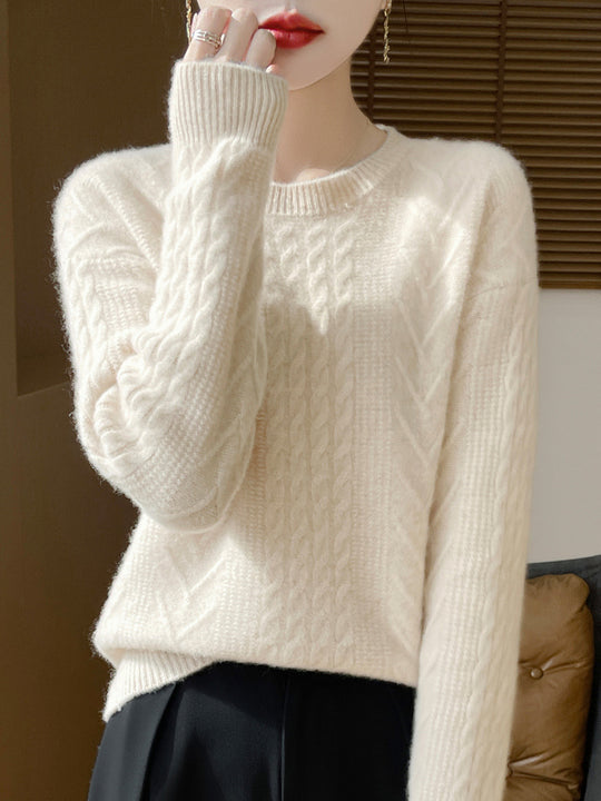 Damen Kurzpullover mit Zopfmuster, Rundhals und kaschmirähnlicher Weichheit Shop Nory