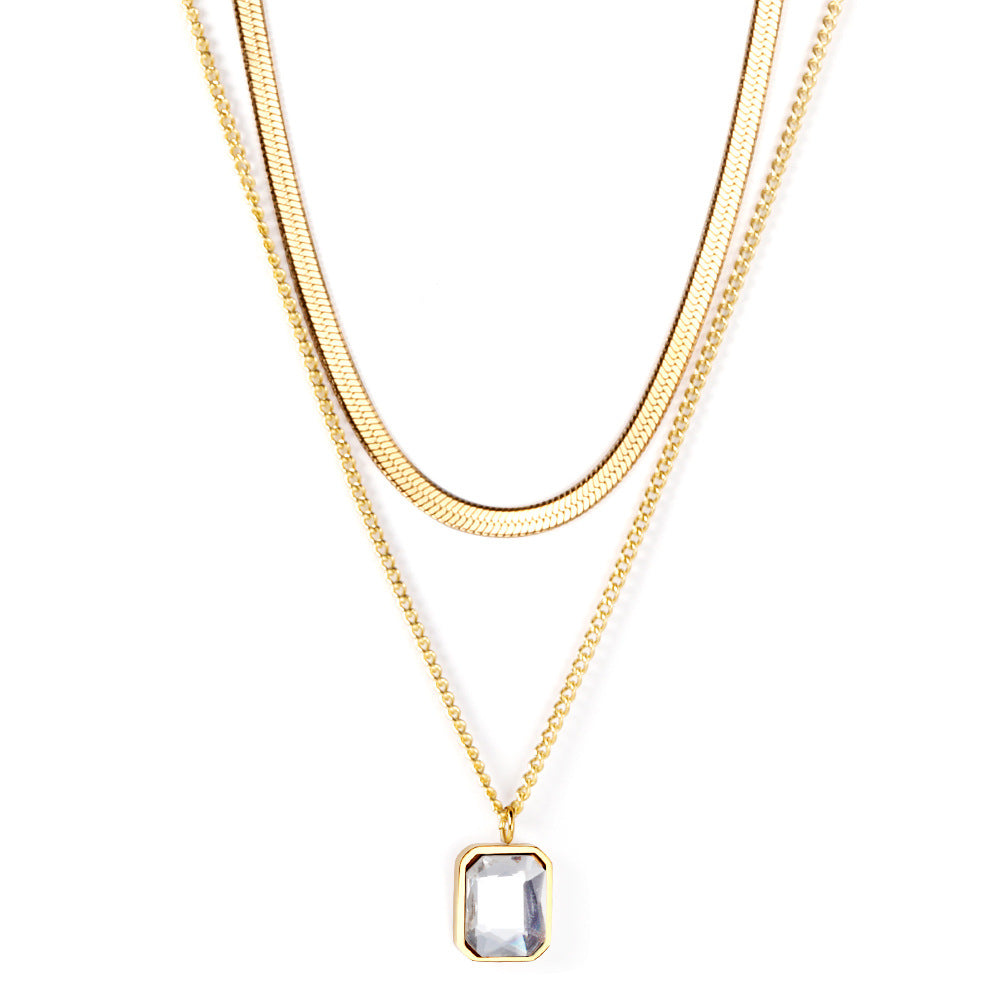 Damen mehrlagige Halskette mit funkelndem Anhänger aus hochglanzpoliertem Edelstahl und goldplattiertem Design Shop Nory