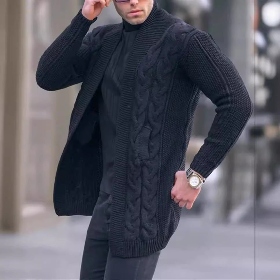 Herren Longline-Strickcardigan mit Schalkragen, Zopf- und Perlmuster Shop Nory