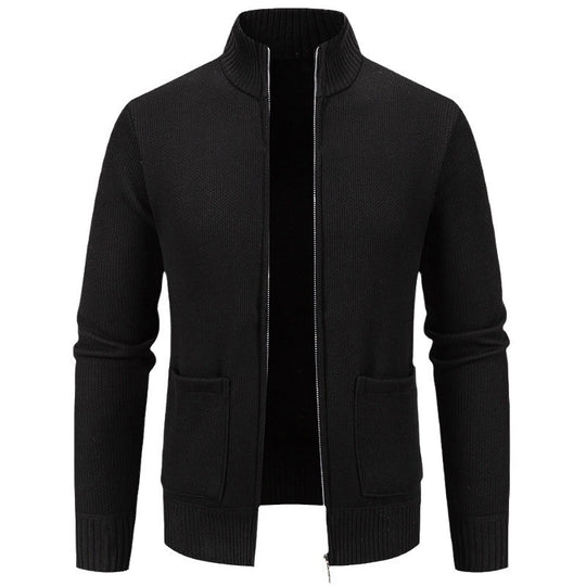 Herren feinstrukturierter Reißverschluss-Strickcardigan mit Stehkragen und aufgesetzten Taschen Shop Nory