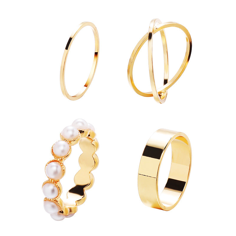 Damen Ring-Set mit eleganten Perlen- und minimalistischen Designs Shop Nory