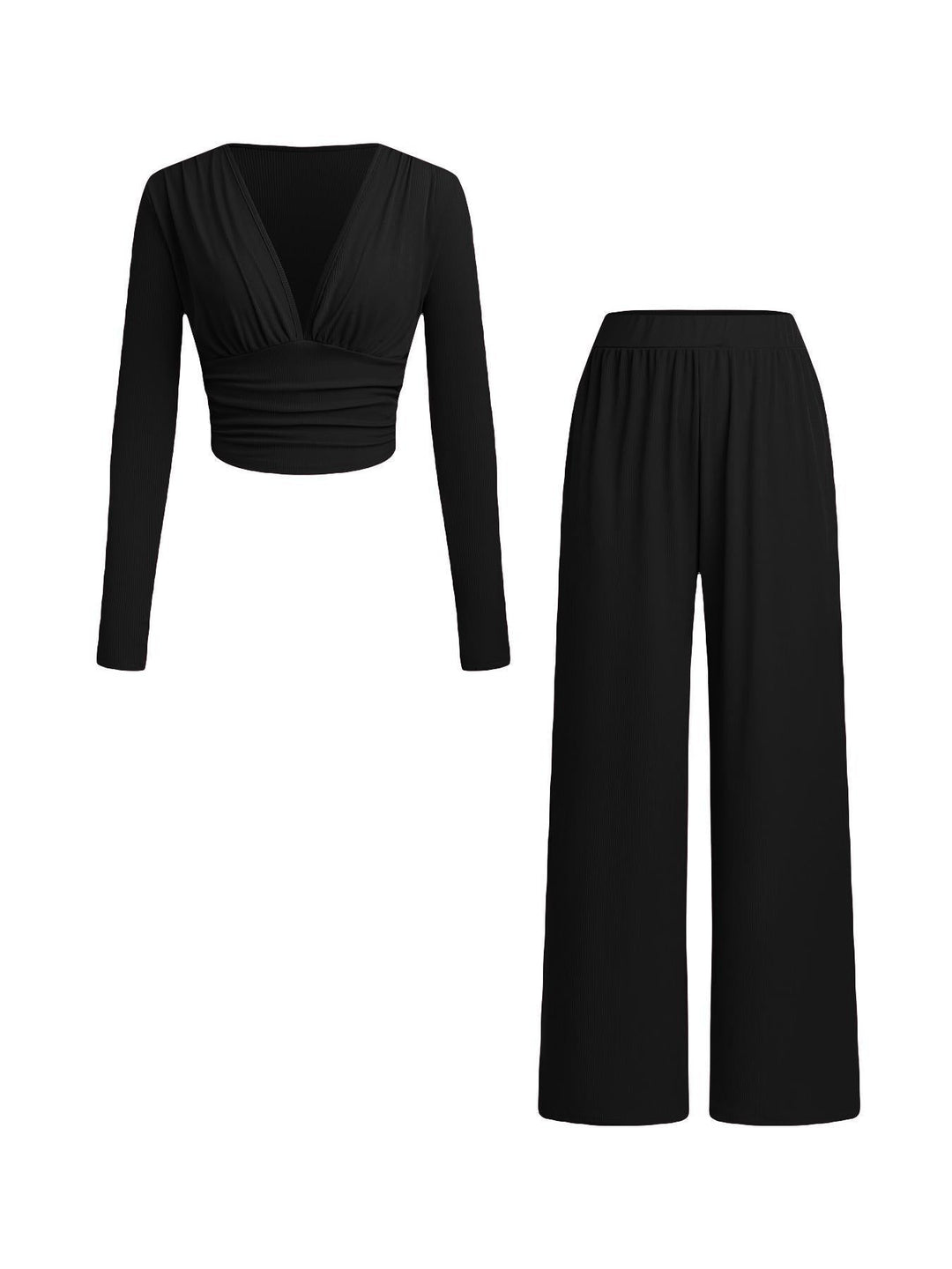 Damen lässiges und figurnahes Oberteil mit hochtaillierter Hose