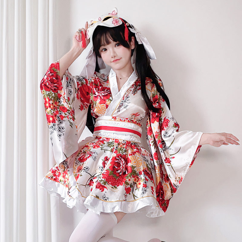 Damen traditionelles Kimono-Kleid mit fließendenÄrmeln und floralem Muster Shop Nory