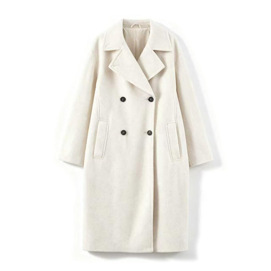 Damen Midilanger Wollmix-Doppelreihenmantel mit weitem Revers und Eingrifftaschen Shop Nory