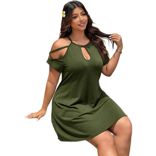 Damen Freizeitlevelenkleid mit schulterfreien Ärmeln und modischem Schlitz