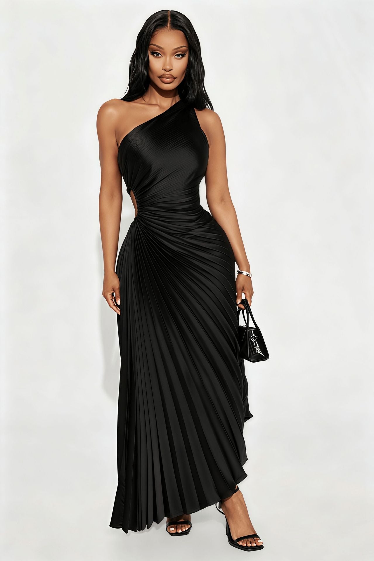 Damen Abendkleid mit elegantem Faltenrock und asymmetrischem Oberteil Shopnory