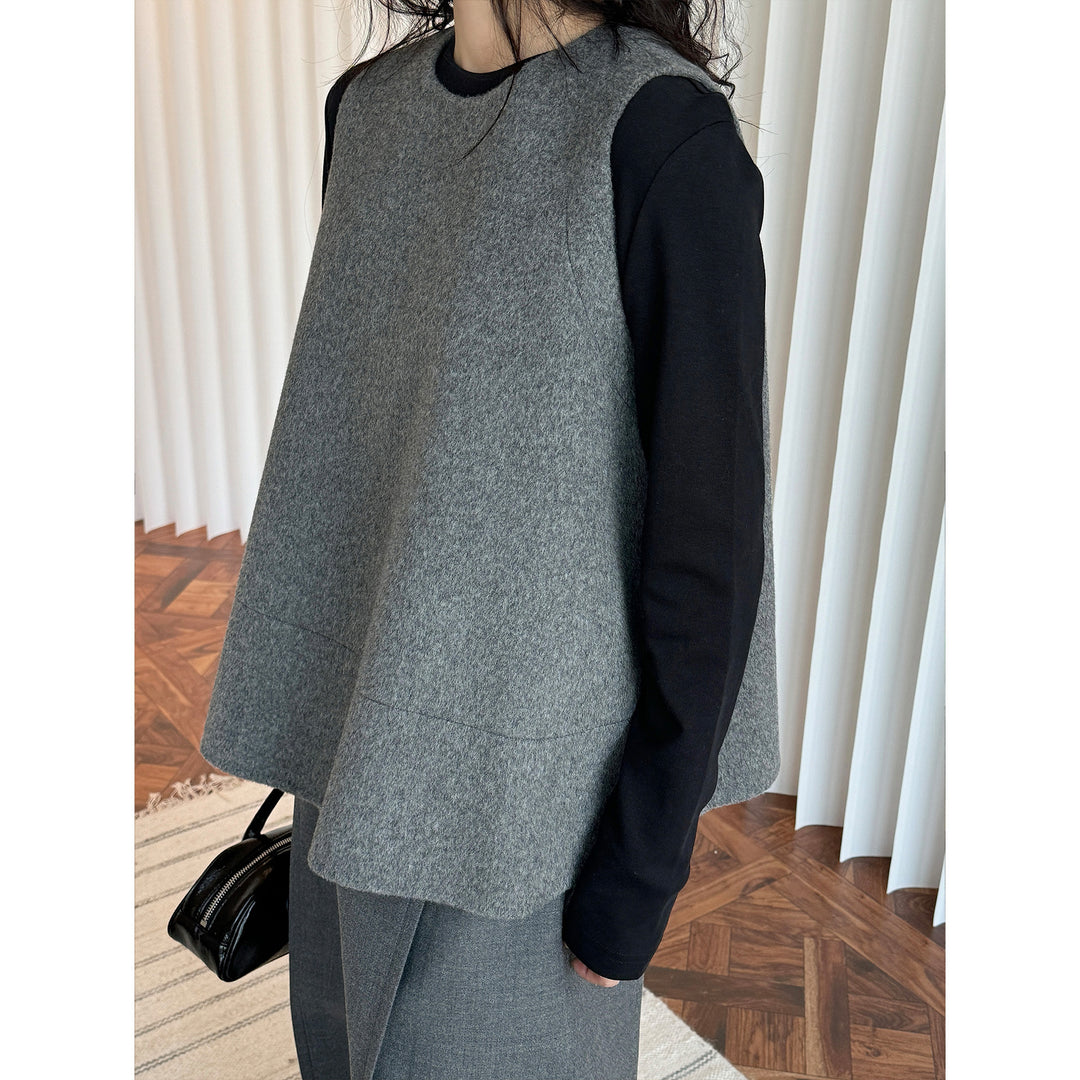Damen Boxy Wollfilz‑Weste mit A‑Linien‑Schnitt und Eingrifftaschen Shop Nory