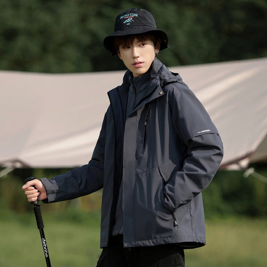 Herren Zweifarbige Wind- und Wasserabweisende Softshelljacke mit Kapuze Shop Nory