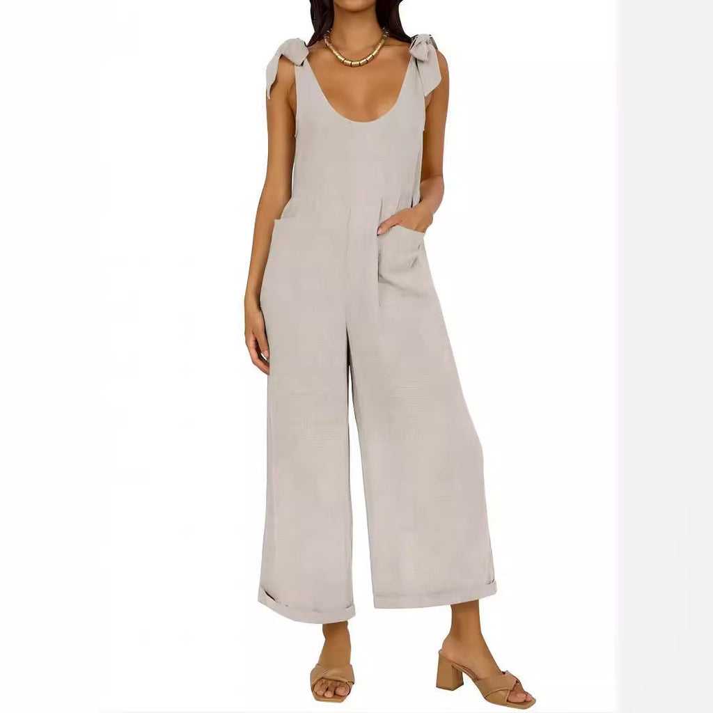 Damen Lässiger Jumpsuit mit verstellbaren Trägern und weitem Bein