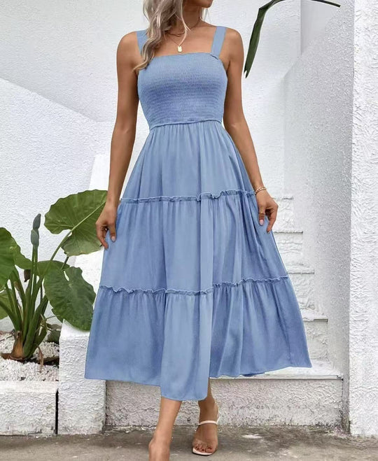 Damen Maxikleid mit elastischem Bustier und fließendem Rock
