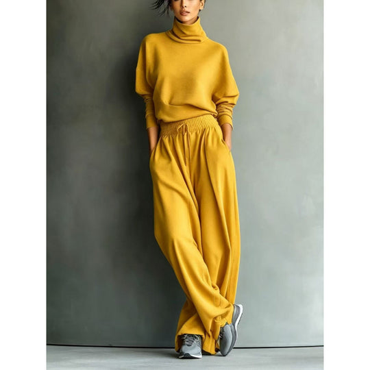 Damen Strick-Loungewear-Set mit Rollkragen und weiten Palazzo-Hosen Shop Nory