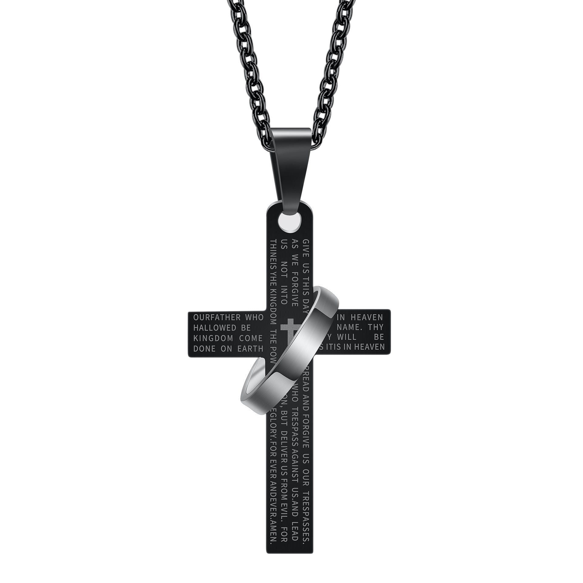 Damen Halskette mit graviertem Kreuzanhänger und einem Ring-Element Shop Nory