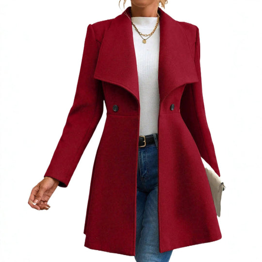 Damen Taillierter Kurzmantel mit Wasserfallkragen und ausgestelltem Schößchen Shop Nory
